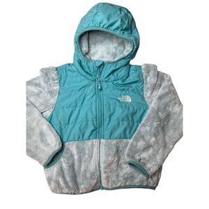 The North Face Girls Teal Full Zip Sherpa Nylon Mashup Hooded Jacket Small